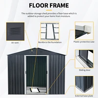 8FT x 6FT Outdoor Metal Storage Shed with Floor Base, Black