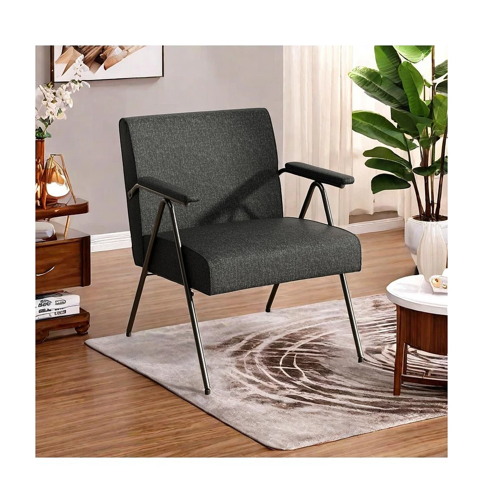 Simplie Fun Modern Black Accent Chair with Metal Frame - Stylish Upholstered Sofa