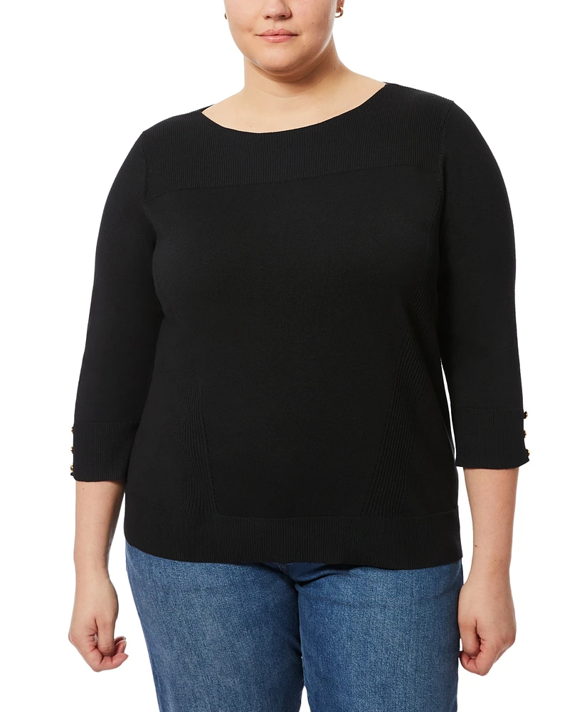 Melissa Paige Plus Button-Cuff Ribbed Sweater