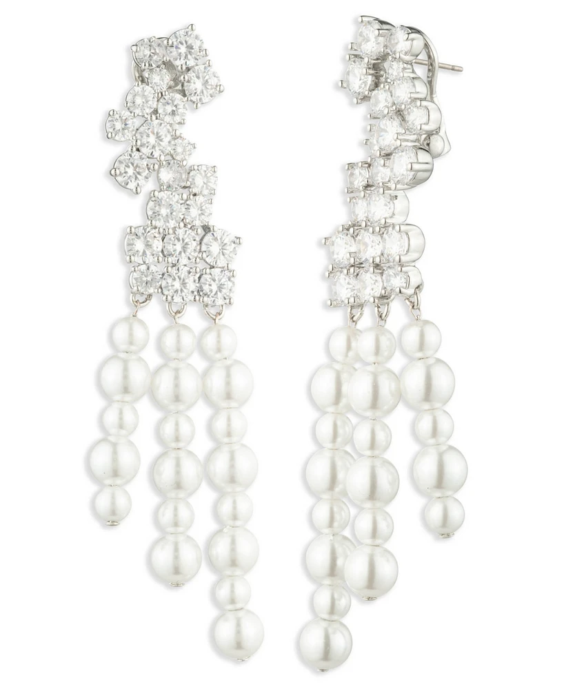 Givenchy Silver-Tone Crystal & Imitation Pearl Chandelier Earrings