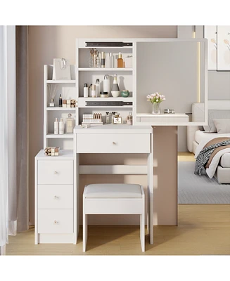 Small Space Vanity Table with Stool, Multi-Layer Storage, for Girls Up to 5.6FT