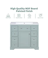 36" Green Bathroom Vanity Cabinet with 1 Door, 6 Drawers, and Shelf