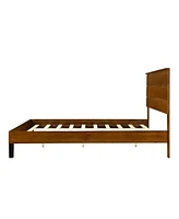 Mid-Century Modern Solid Wood Bed Frame with Three-Piece Headboard