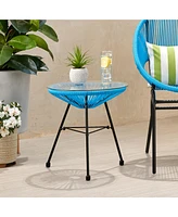 Modern Rattan Side Table with Tempered Glass for Outdoor Decor