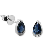 Sapphire (1 ct. t.w.) & Diamond (1/20 ct. t.w.) Pear Stud Earrings in 14k White Gold