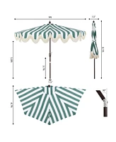 Jonathan Y 9ft Half Market Umbrella, Scalloped Fringe, Crank, Button Tilt, Uv Protection