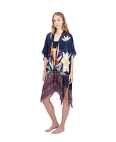 Tahari New York Tahari Women's 100% Viscose Lightweight Tropical Print Kimono, Navy