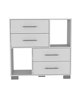 Streamdale Furniture Krista Dresser, Two Open Shelves, Four Drawers - White