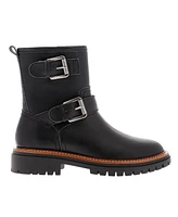 Mia Women's Florence Water-Resistant Leather Buckle Lug Sole Moto Boots