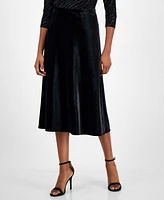 Anne Klein Women's Flare Midi Velvet Pull-On Skirt