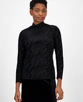 Anne Klein Women's Velvet Animal Burnout Long-Sleeve Top