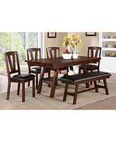 Streamdale Furniture Dark Walnut Wood Framed Back Set Of 2 Dining Chairs Breakfast Kitchen Cushion Seats