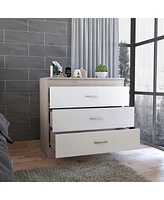 Streamdale Furniture Melia Three Drawer Dresser, Superior Top, Metal Hardware - Light Gray White