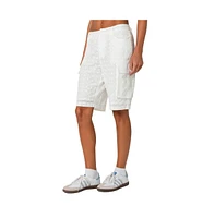 Edikted Women's Eyelet cargo bermuda shorts