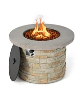 Costway 36'' Round Propane Gas Fire Pit Table Faux Stone w/ Lava Rock