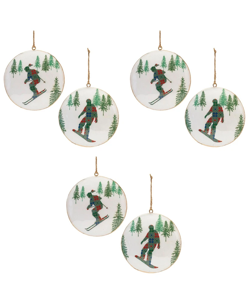 Slickblue Set of 6 Ski and Snowboard Disc Ornaments for Winter Holiday Decor