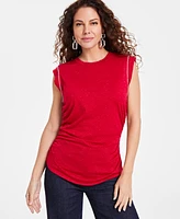 I.n.c. International Concepts Women's Ruched-Side Embellished Tee, Created for Macy's