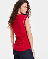 I.n.c. International Concepts Women's Ruched-Side Embellished Tee, Created for Macy's