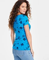 I.n.c. International Concepts Women's Floral Cutout Tee, Created for Macy's