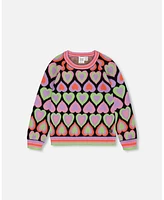 Deux par Toddler Girls Jacquard Hearts Sweater Multicolor - Toddler|Child