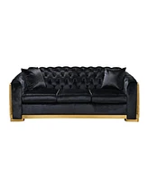 Simplie Fun 84" Tufted Velvet Sofa Set, Black with Gold Stainless