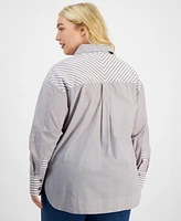 On 34th Trendy Plus Striped Relaxed-Fit Shirt, Created for Macy's