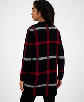 Kasper Women's Windowpane Open-Front Cardigan