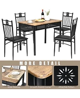 Sugift 5 Pieces Dining Set Wood Metal Table and 4 Chairs with Cushions