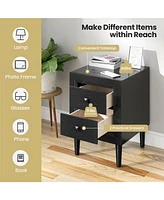 Sugift 2 Pieces Multipurpose Retro Nightstand Set with Drawers
