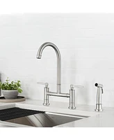 Streamdale Furniture Double Handle Bridge Kitchen Faucet With Side Spray