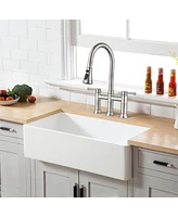 Streamdale Furniture Double Handle Bridge Kitchen Faucet With Pull-Down Spray Head