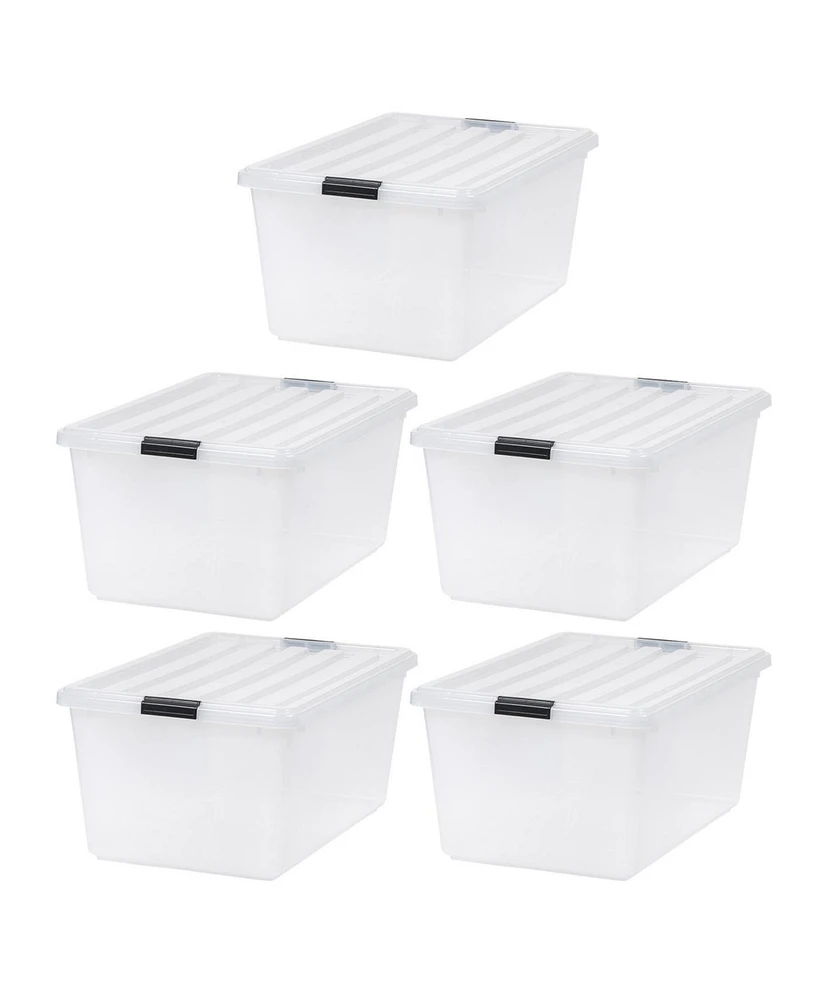 Iris Usa 68 Quart / 17 Gal. Stackable Plastic Storage Bins with Lids and Latch Buckles, 5 Pack