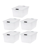 Iris Usa 68 Quart / 17 Gal. Stackable Plastic Storage Bins with Lids and Latch Buckles, 5 Pack