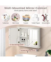 Skonyon 2-Tier Bathroom Wall-Mounted Mirror Storage Cabinet with Handles