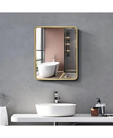 Streamdale Furniture 24x30 Inch Gold Metal Framed Wall Mount Or Recessed Bathroom Medicine Cabinet With Mirror