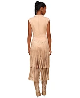 Avec Les Filles Women's Tiered-Fringe Sleeveless Dress