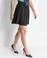 Dkny Women's Pleated Logo-Clasp Flared Mini Skirt