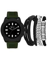 American Exchange Men's Olive Silicone Strap Analog Watch 48mm with Stackable Bracelets Gift Set