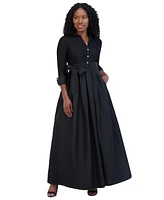 Jessica Howard Petite Mixed-Media Tie-Waist Ball Gown