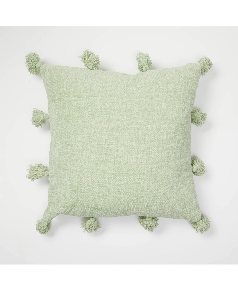 Dormify Knit Tassel Throw Pillow, Safe Green, Square Shape, Stuffed 20 x 20, Dorm Room Accent & Decor, or Bedroom Essential