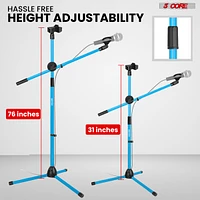 5 Core Mic Stand Collapsible Height Adjustable 31 to 59” Dual Metal Microphone Tripod Stand w Boom Arm Stand Para Microfono for Singing