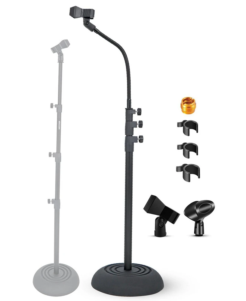 5 Core Mic Stand Floor Height Adjustable Universal Heavy Duty Detachable Gooseneck Microphone Stands Round Base Soporte De microfono for Studio Singin