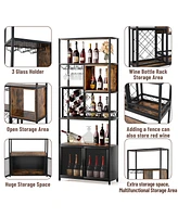 Streamdale Furniture 82.7” Industrial Black Bar Cabinet with Wine Rack, Glass Holder, and Storage