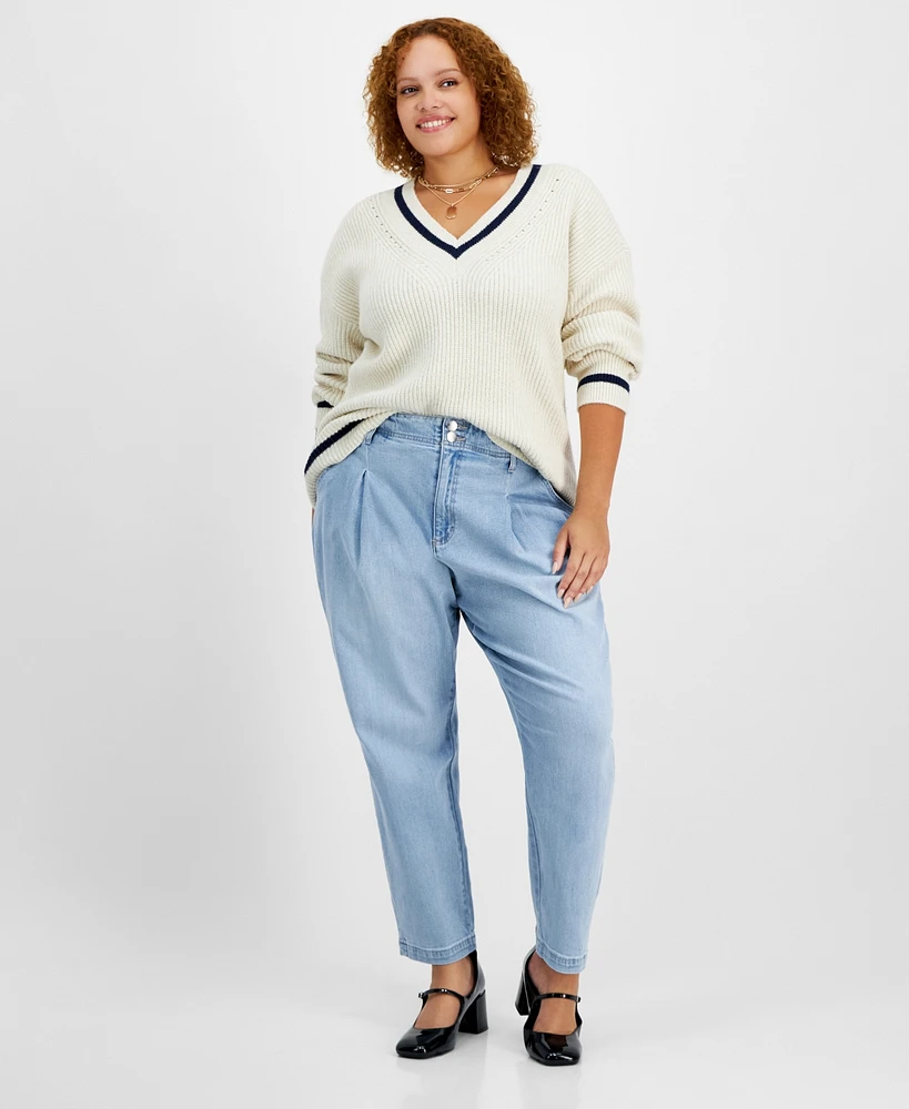 On 34th Trendy Plus High-Rise Tapered-Leg Light-Wash Jeans, Created for Macy's