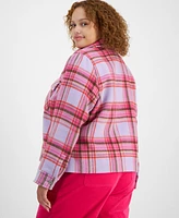 On 34th Trendy Plus Plaid Button-Up Short Jacket, Created for Macy's