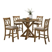 Windvale Cross-Buck Wood 5-Piece Counter Height Dining Set, Tan