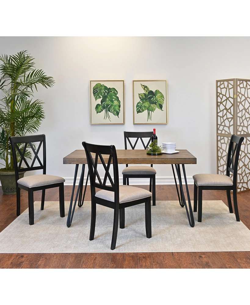 Simplie Fun 5-Piece Dining Set, Hairpin Dining Table with 4 Cross-back Chairs, Rich Black