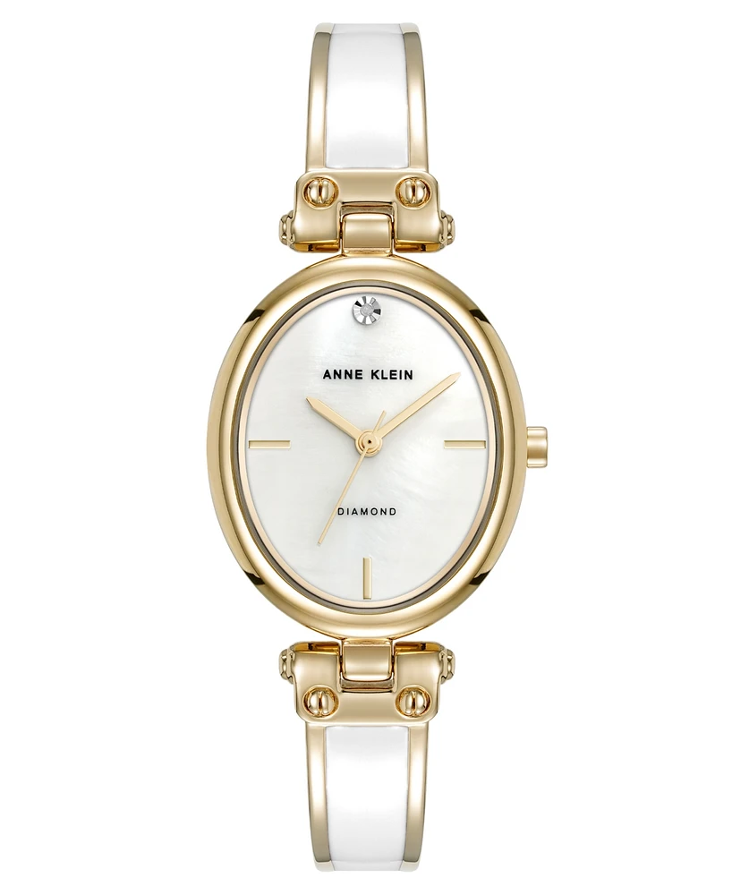 Anne Klein Women's Quartz Oval Diamond Accented Gold-Tone Alloy Metal Bangle Watch, 26mm