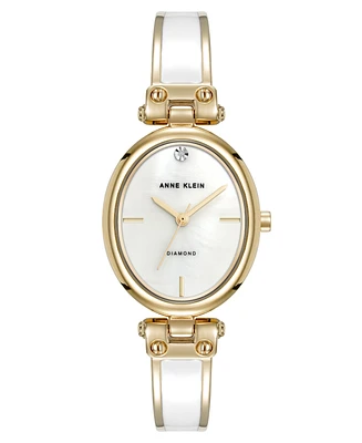 Anne Klein Women's Quartz Oval Diamond Accented Gold-Tone Alloy Metal Bangle Watch