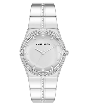 Anne Klein Women's Quartz Faceted Crystal Bezel Silver-Tone Alloy Metal Watch, 32mm